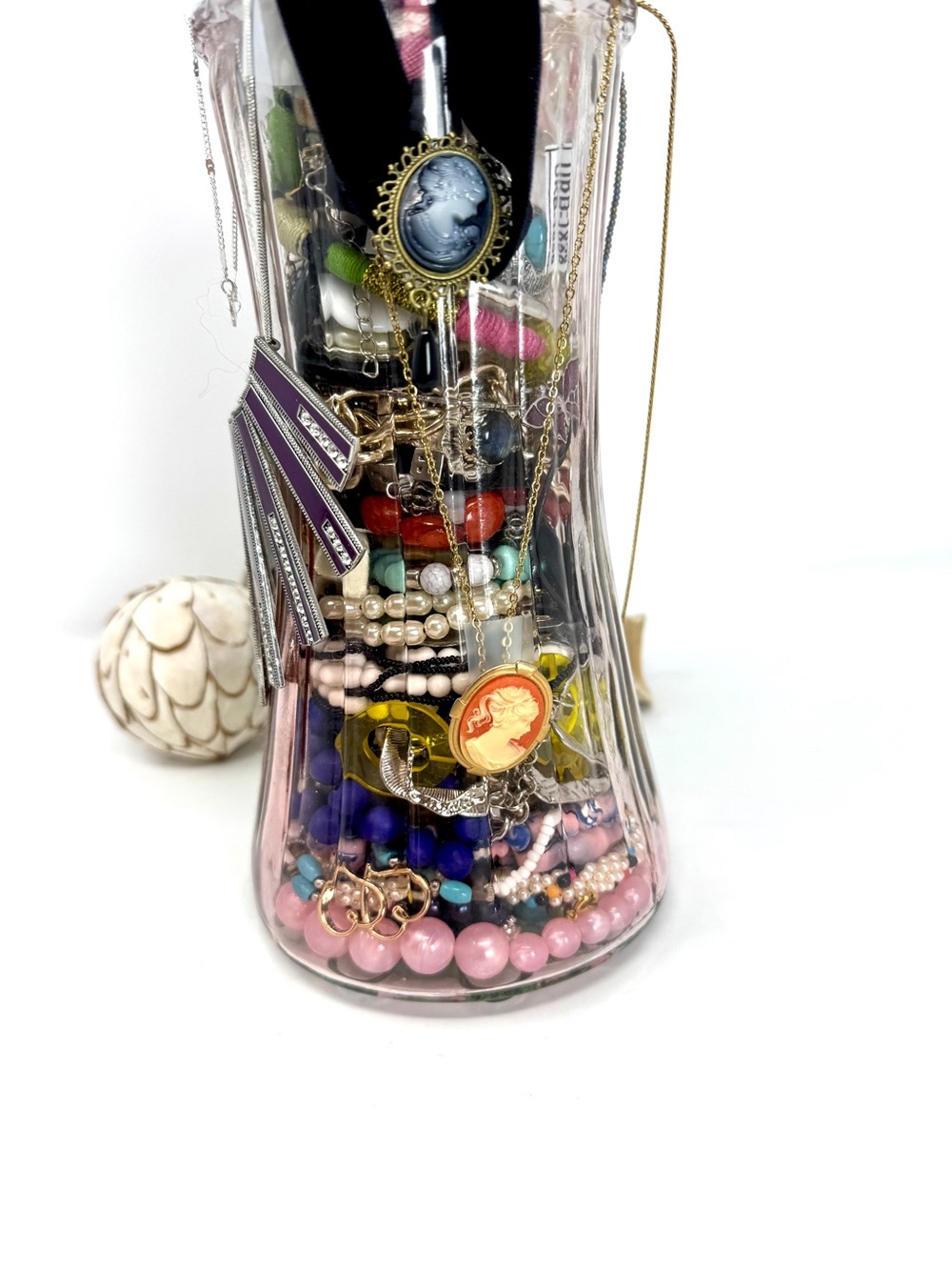 Large Glass Jewelry Jar with Assorted Vintage Jewelry Collection Lot